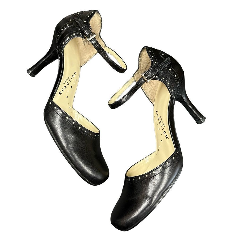 KENNETH COLE Reaction Black Leather Ankle Buckle Pumps Size 5.5